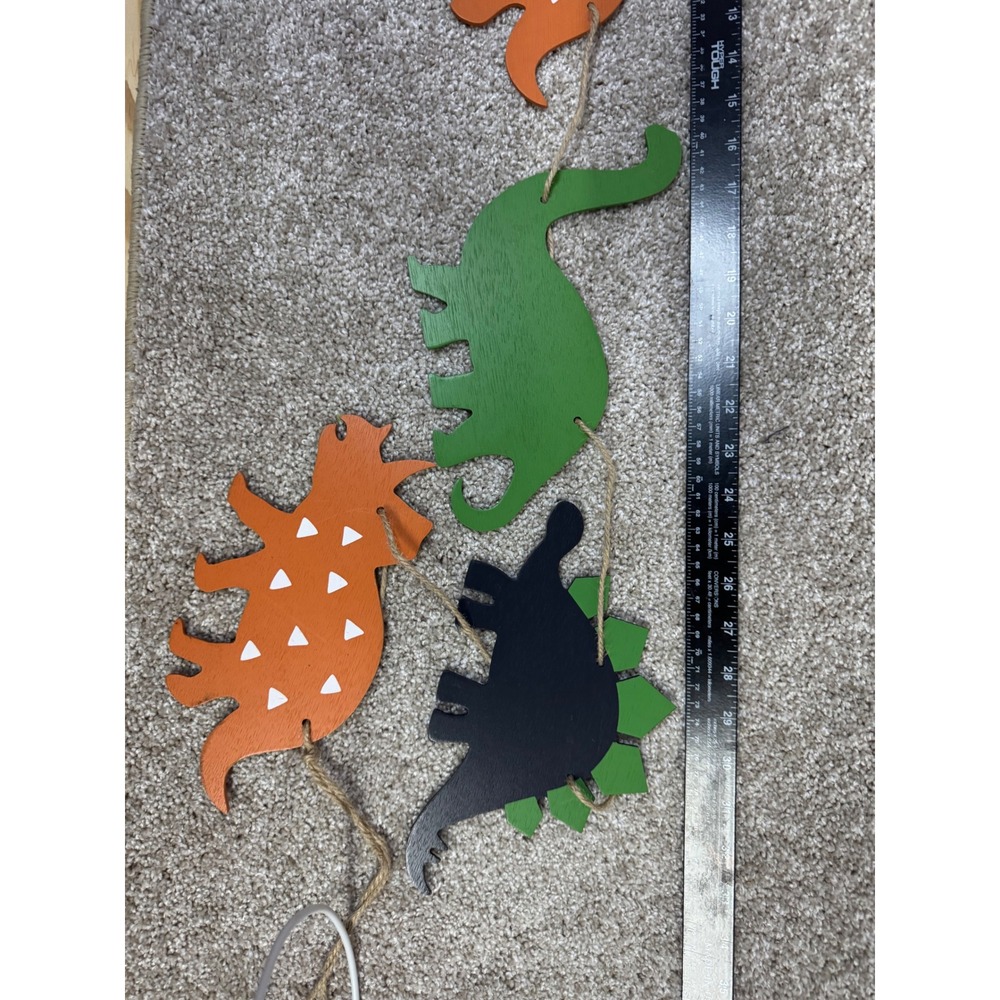 Wooden Dinosaur Garland Nursery Decor Banner Green Orange Blue 30 Inch